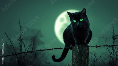 Black Cat Silhouetted Against the Moon