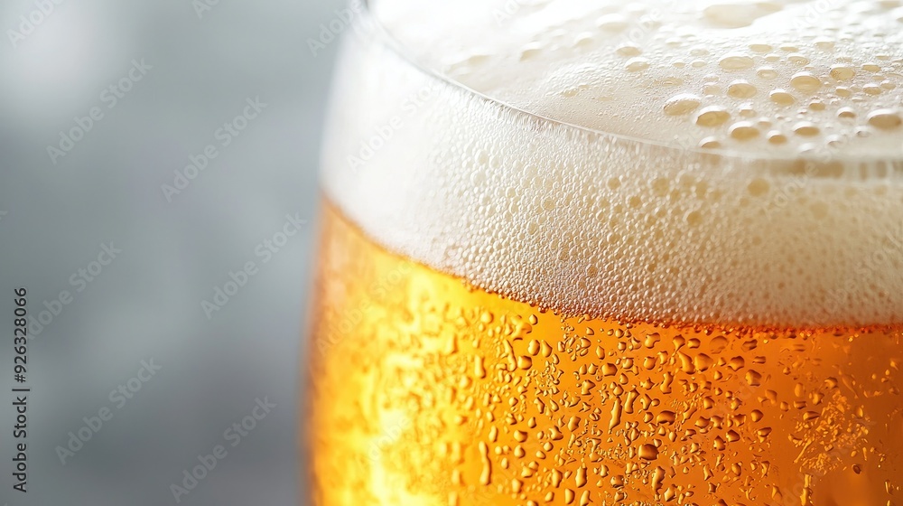 Close-up of a frothy beer glass reflecting golden tones and bubbles. Perfect for beverage-related themes and promotions. Close-up of a frothy beer glass reflecting golden tones and bubbles. Perfect for beverage-related themes and promotions.