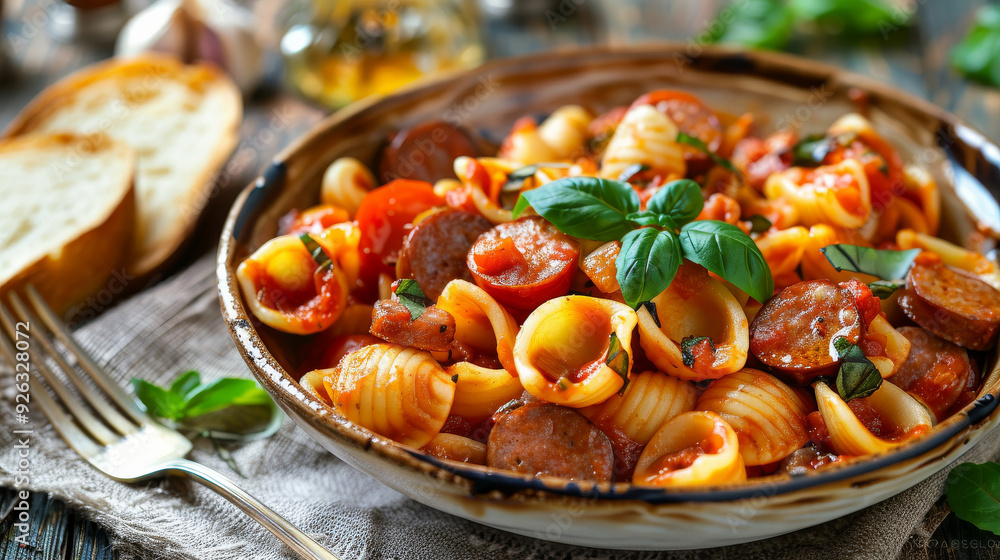 Orecchiette Pasta: Spicy Chorizo, Cherry Tomatoes, Garlic, Basil, and Rich Tomato Sauce Orecchiette Pasta: Spicy Chorizo, Cherry Tomatoes, Garlic, Basil, and Rich Tomato Sauce