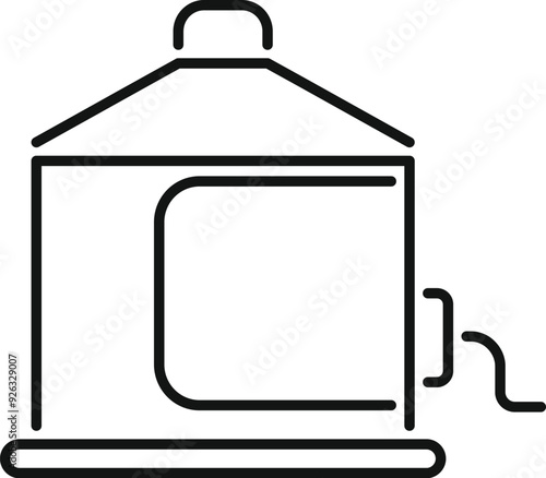 Line drawing of a countertop convection oven with heat waves emanating from its side