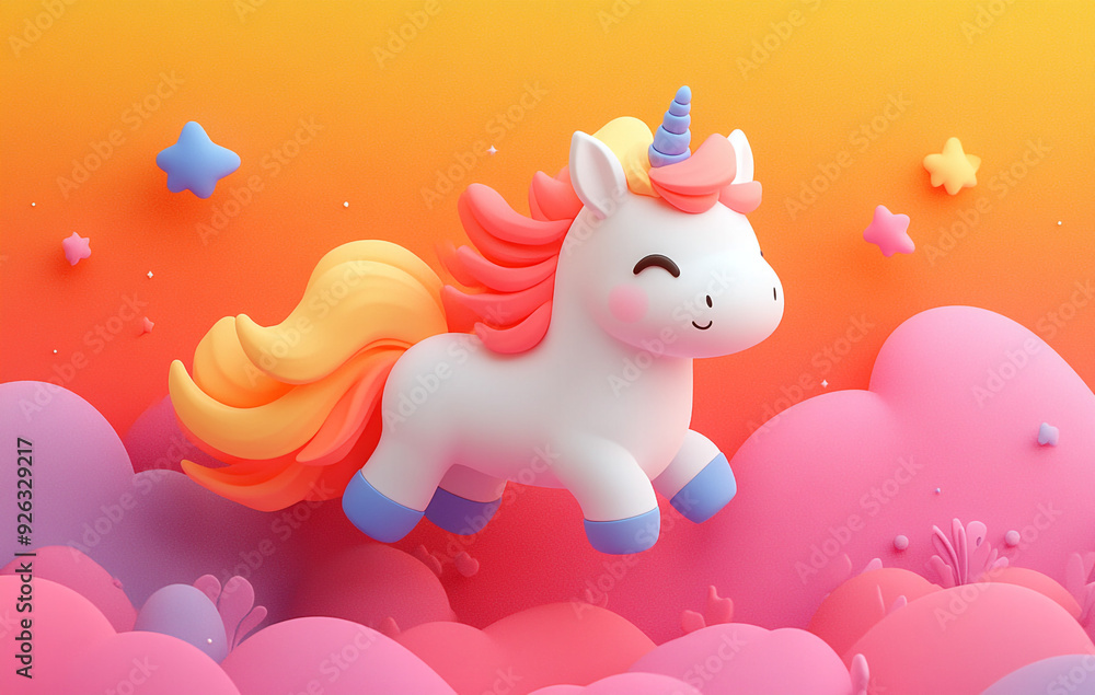 Fototapeta premium Happy unicorn. 3 d.