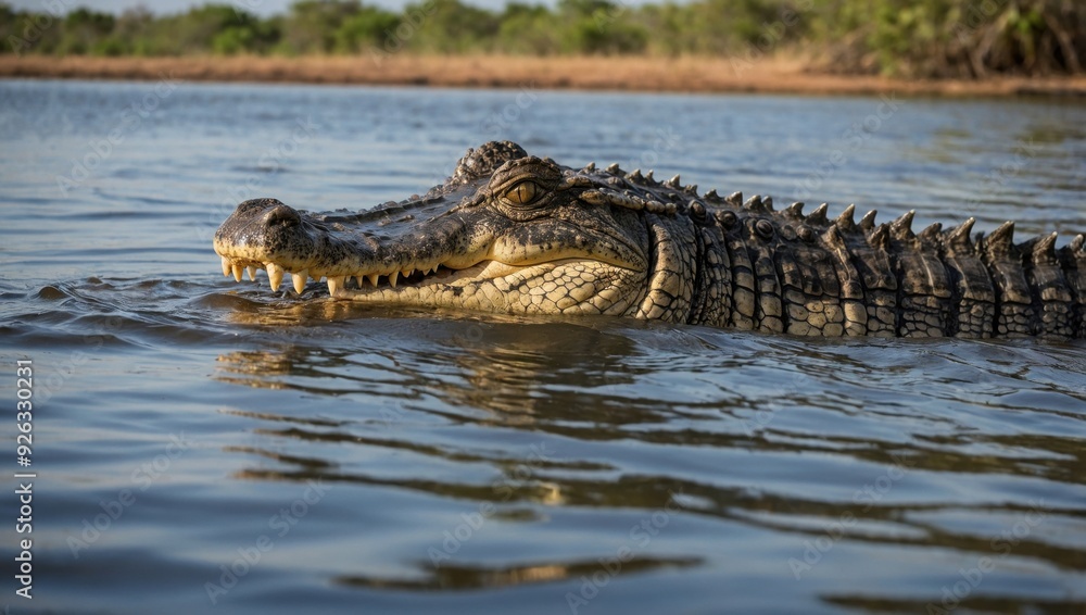 Fototapeta premium a crocodile that swims in an African river