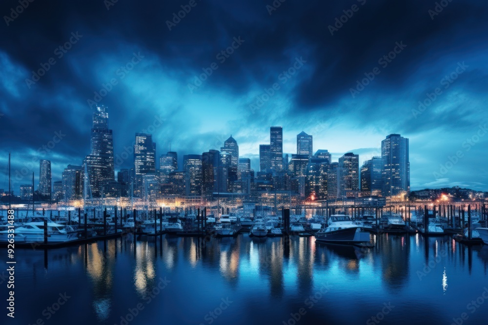 Obraz premium Skyline waterfront architecture illuminated.