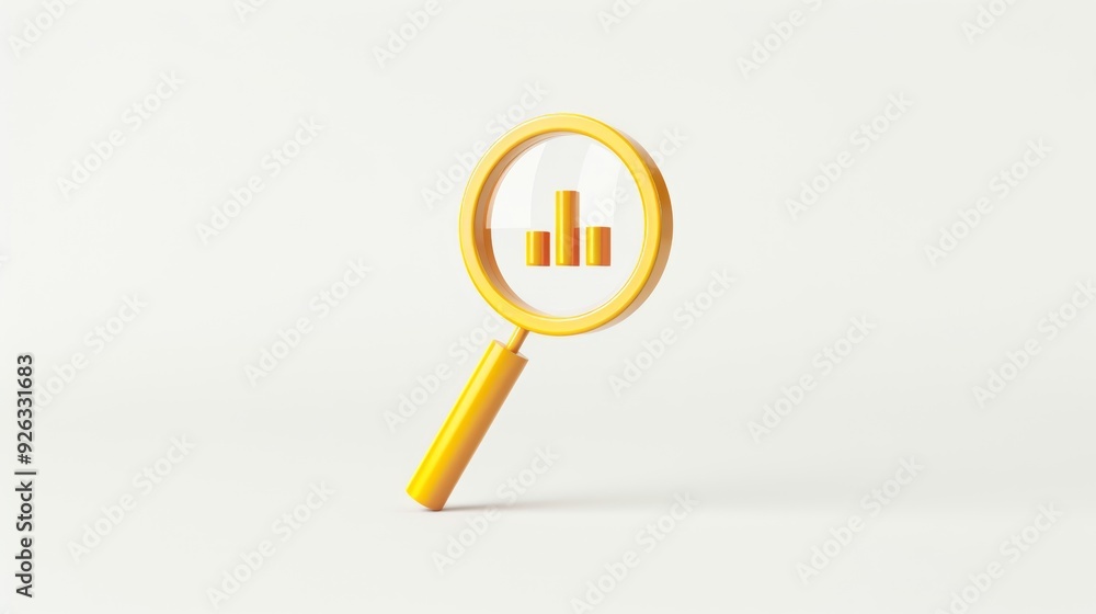 3D single icon of a magnifying glass with a data symbol, representing scrutiny and monitoring, isolated on a white background 3D single icon of a magnifying glass with a data symbol, representing scrutiny and monitoring, isolated on a white background