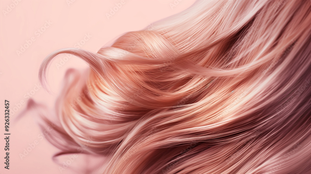 Flowing Pink Hair Strands Close-Up on Pastel Background with Copy Space Flowing Pink Hair Strands Close-Up on Pastel Background with Copy Space