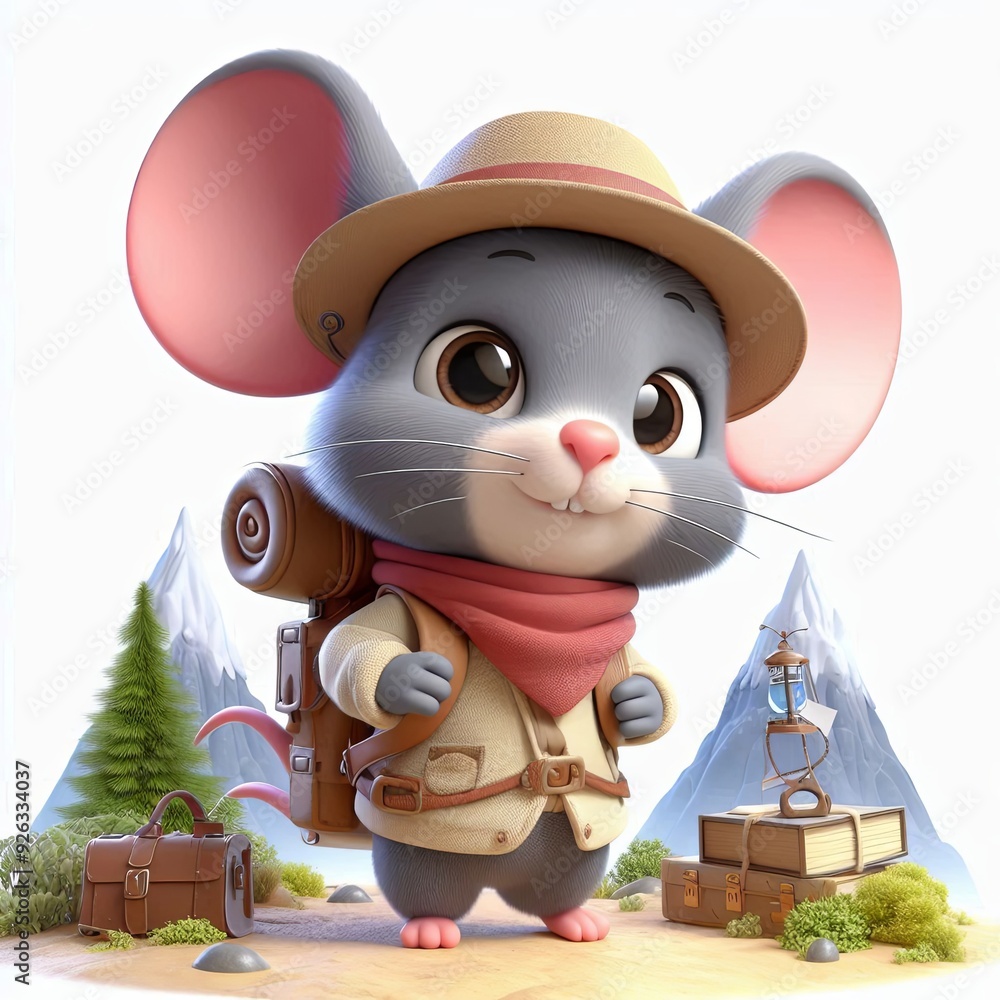 Fototapeta premium Cute A brave little mouse on an adventure 3d Generative AI 