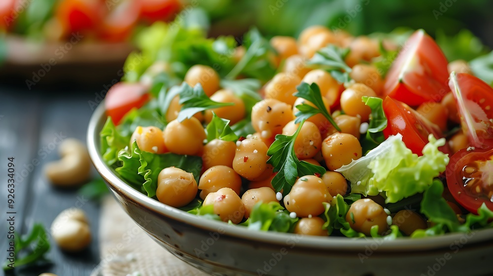 chickpea fresh lettuce salad and cashew nuts chickpea fresh lettuce salad and cashew nuts