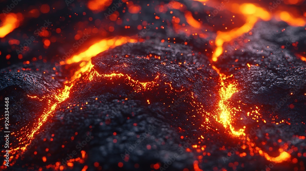 An intense close-up view of molten lava moving through rough terrain An intense close-up view of molten lava moving through rough terrain