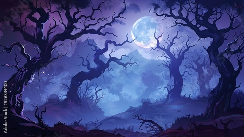 spooky halloween background with trees and moon