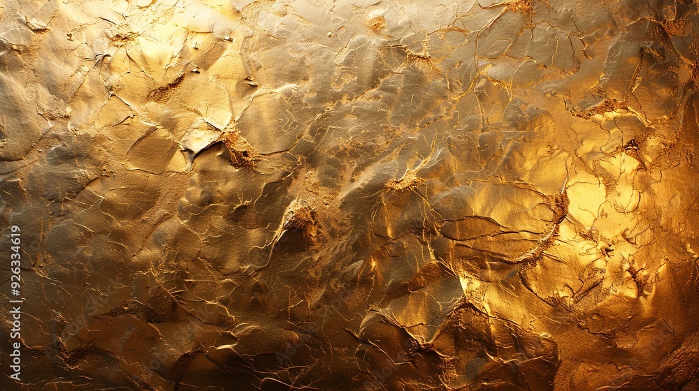 Golden wall texture background. Shiny yellow gold foil paint on a surface, reflecting light with a glossy finish, creating a vibrant and luxurious wallpaper effect Golden wall texture background. Shiny yellow gold foil paint on a surface, reflecting light with a glossy finish, creating a vibrant and luxurious wallpaper effect