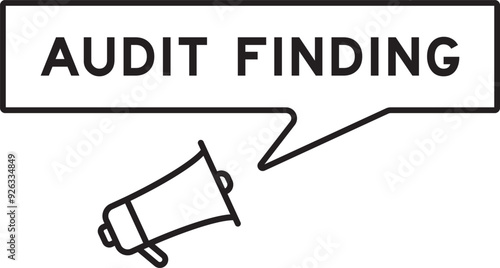 Megaphone icon with speech bubble in word audit finding on white background