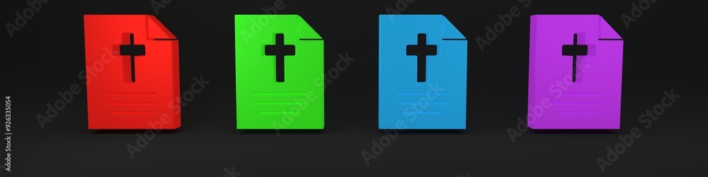 Fototapeta premium Colorful Greeting card with Happy Easter icon isolated on black background. Celebration poster template for invitation or greeting card. Minimalism concept. 3D render illustration