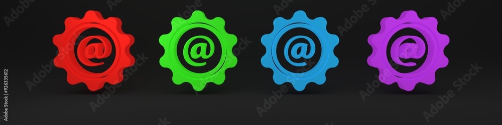 Colorful Mail and e-mail icon isolated on black background. Envelope symbol e-mail. Email message sign. Minimalism concept. 3D render illustration Colorful Mail and e-mail icon isolated on black background. Envelope symbol e-mail. Email message sign. Minimalism concept. 3D render illustration