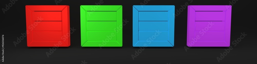 Colorful Wooden box icon isolated on black background. Minimalism concept. 3D render illustration Colorful Wooden box icon isolated on black background. Minimalism concept. 3D render illustration