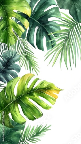 Watercolor Illustration of Lush Tropical Leaves