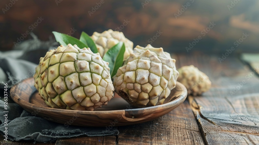 Fresh Sugar Apple Fruit (Custard Apple/Sweetsop) on Wooden Table Background Fresh Sugar Apple Fruit (Custard Apple/Sweetsop) on Wooden Table Background