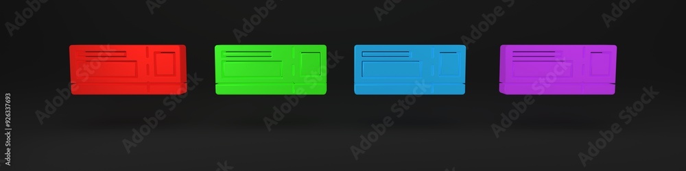 Colorful Travel ticket icon isolated on black background. Train, ship, plane, tram, bus transport. Travel service concept. Minimalism concept. 3D render illustration Colorful Travel ticket icon isolated on black background. Train, ship, plane, tram, bus transport. Travel service concept. Minimalism concept. 3D render illustration