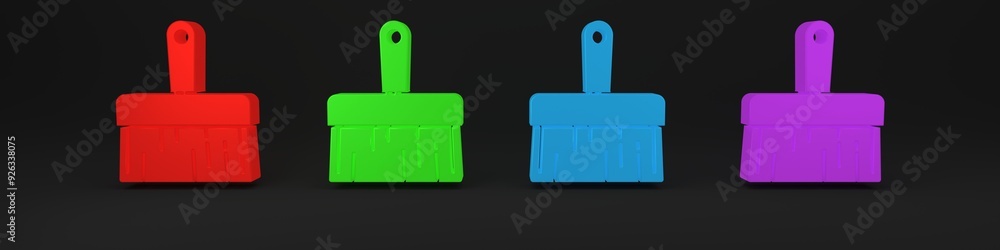 Obraz premium Colorful Paint brush icon isolated on black background. Minimalism concept. 3D render illustration