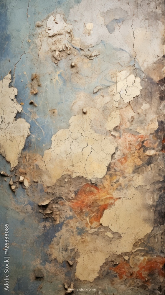 Mural with some paint on it plaster rough wall.