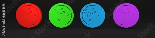 фотографія Colorful Radar with targets on monitor in searching icon isolated on black background