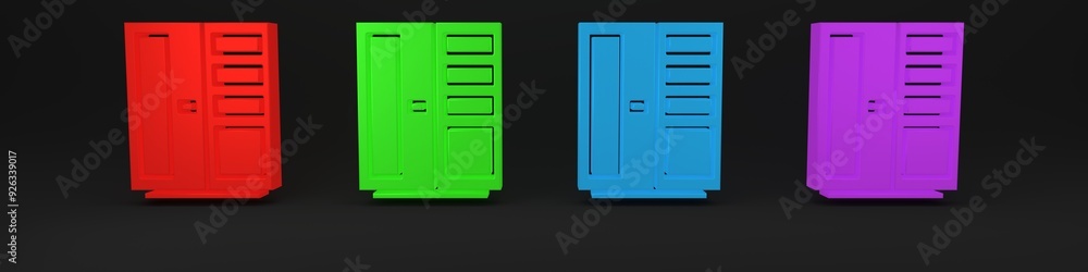 Colorful Wardrobe icon isolated on black background. Minimalism concept. 3D render illustration Colorful Wardrobe icon isolated on black background. Minimalism concept. 3D render illustration