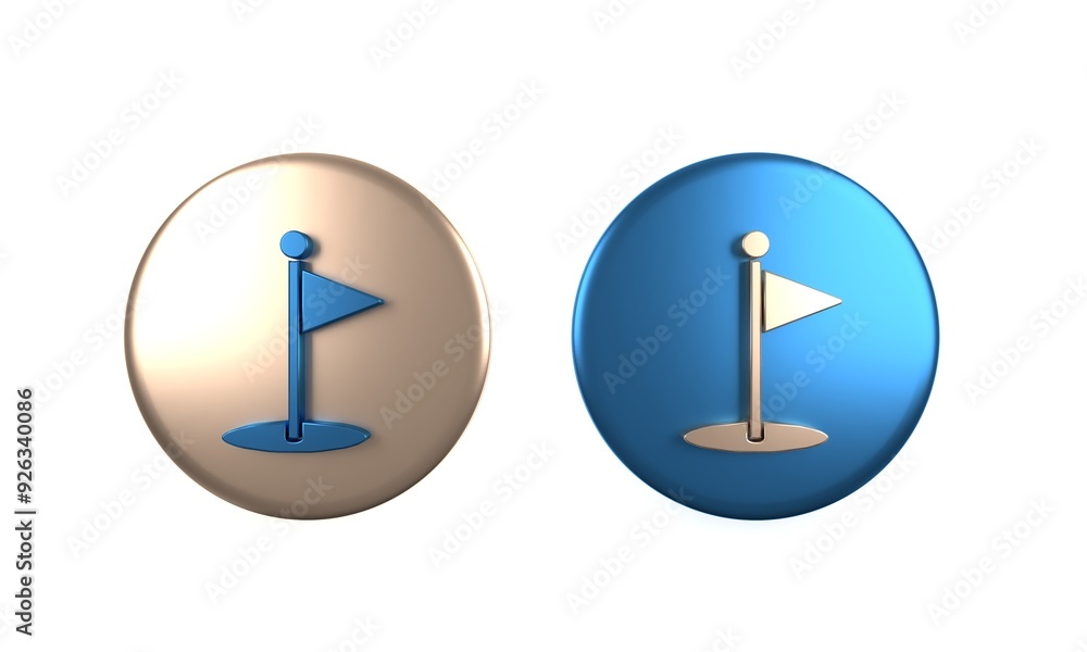 Colorful Golf flag icon isolated on white background. Golf equipment or accessory. Circle button. 3D render illustration Colorful Golf flag icon isolated on white background. Golf equipment or accessory. Circle button. 3D render illustration