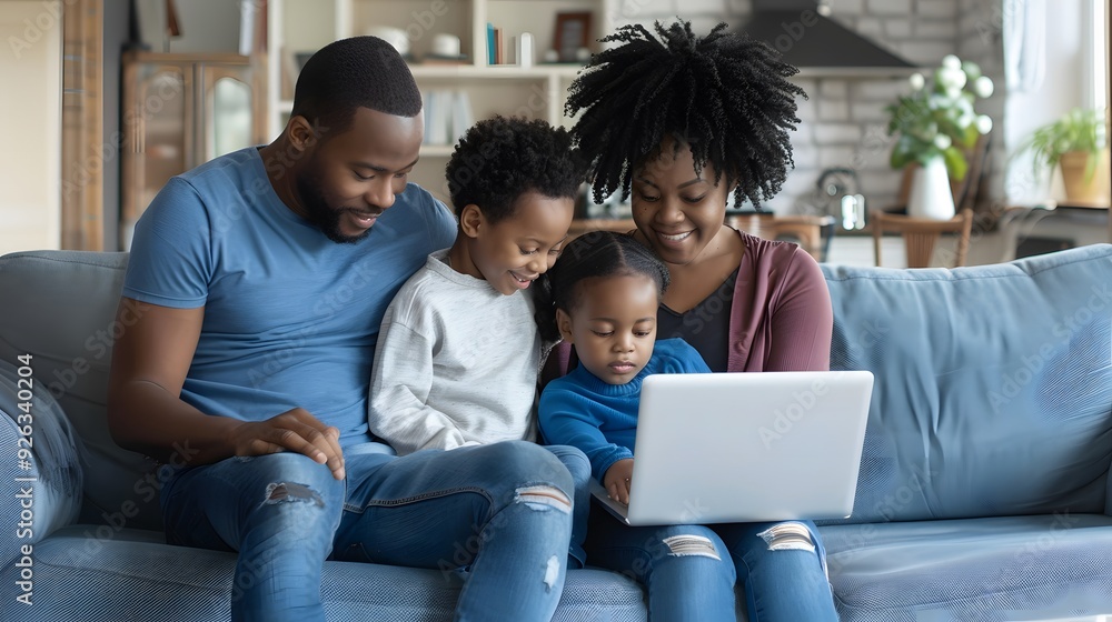 African American family working on a laptop while African American family working on a laptop while