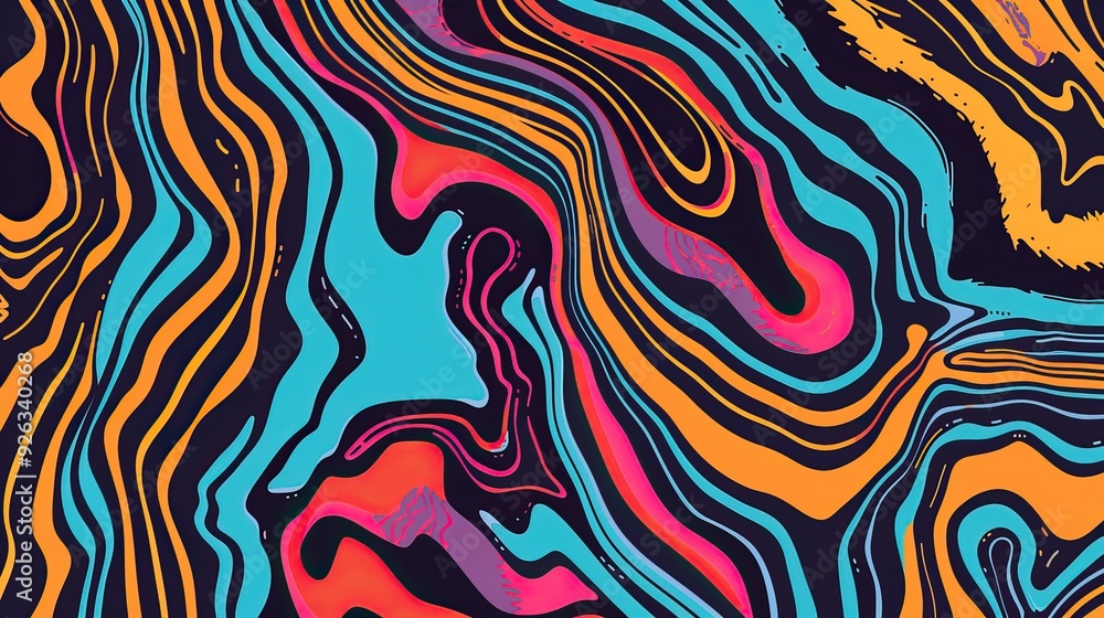Retro Abstract Line Art with Vibrant Colors and Patterns Retro Abstract Line Art with Vibrant Colors and Patterns