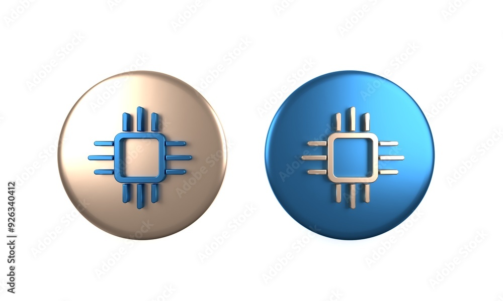 Fototapeta premium Colorful Computer processor with microcircuits CPU icon isolated on white background. Chip or cpu with circuit board. Micro processor. Circle button. 3D render illustration