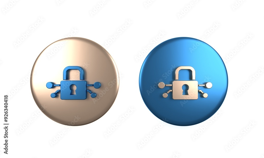 Obraz premium Colorful Cyber security icon isolated on white background. Closed padlock on digital circuit board. Safety concept. Digital data protection. Circle button. 3D render illustration