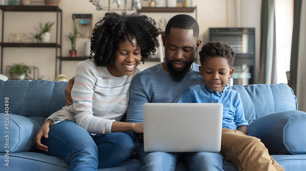 African American family working on a laptop while African American family working on a laptop while