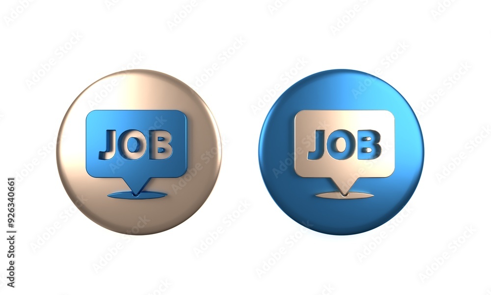 Colorful Speech bubble with job icon isolated on white background. Recruitment or selection concept. Search for employees and job. Circle button. 3D render illustration Colorful Speech bubble with job icon isolated on white background. Recruitment or selection concept. Search for employees and job. Circle button. 3D render illustration