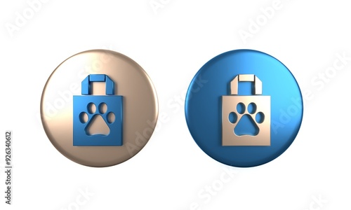 Colorful Shopping bag pet icon isolated on white background. Pet shop online. Animal clinic. Circle button. 3D render illustration