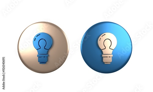 Colorful Human head with lamp bulb icon isolated on white background. Circle button. 3D render illustration