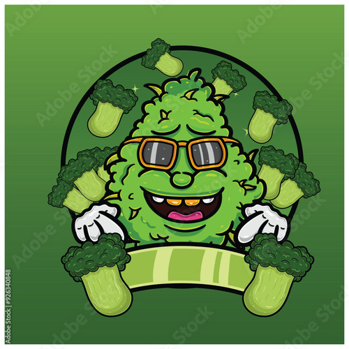 Weed Bud Cartoon With broccoli Flavor. Weed Design For Logo, Label and Packaging Product.