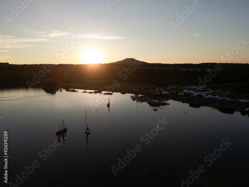 Sunset at the lake - Aerial View photo