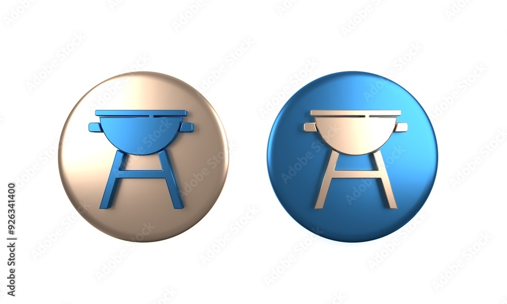 Colorful Barbecue grill icon isolated on white background. BBQ grill party. Circle button. 3D render illustration Colorful Barbecue grill icon isolated on white background. BBQ grill party. Circle button. 3D render illustration