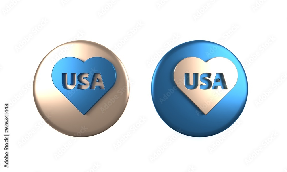 Colorful USA Independence day icon isolated on white background. 4th of July. United States of America country. Circle button. 3D render illustration Colorful USA Independence day icon isolated on white background. 4th of July. United States of America country. Circle button. 3D render illustration