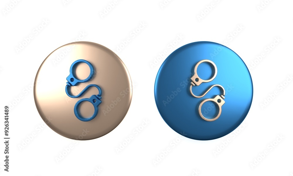 Colorful Handcuffs icon isolated on white background. Circle button. 3D render illustration Colorful Handcuffs icon isolated on white background. Circle button. 3D render illustration