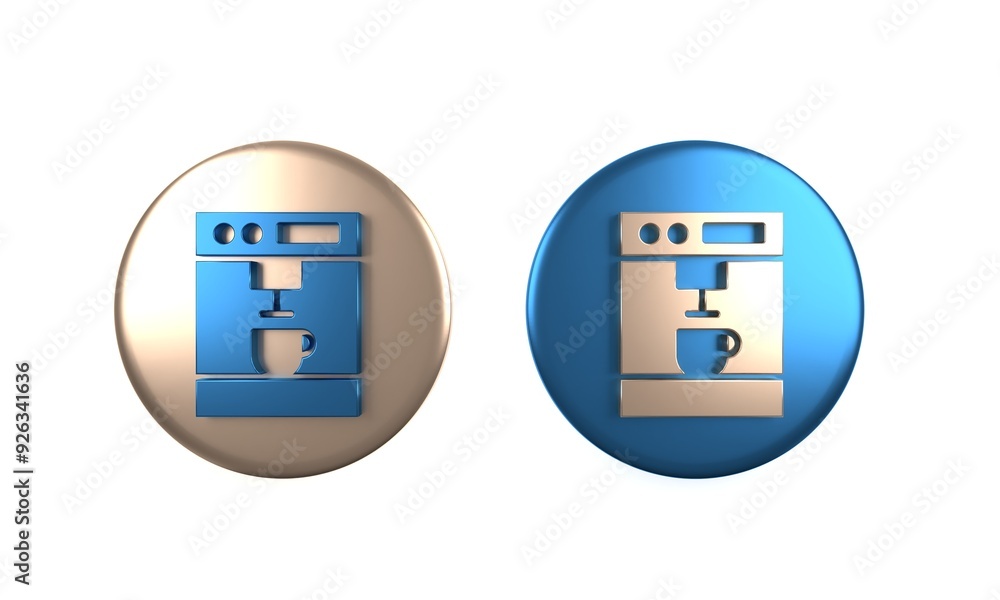 Fototapeta premium Colorful Coffee machine icon isolated on white background. Circle button. 3D render illustration