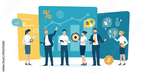 Title
Project, plan, strategy. Presentation. Discussing business plan. Vector illustration
