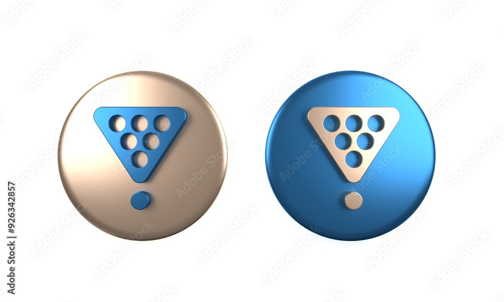Colorful Billiard balls in a rack triangle icon isolated on white background. Circle button. 3D render illustration Colorful Billiard balls in a rack triangle icon isolated on white background. Circle button. 3D render illustration