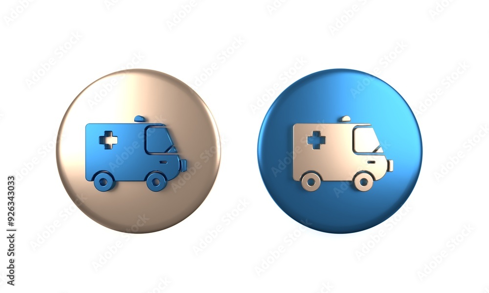 Colorful Ambulance and emergency car icon isolated on white background. Ambulance vehicle medical evacuation. Circle button. 3D render illustration Colorful Ambulance and emergency car icon isolated on white background. Ambulance vehicle medical evacuation. Circle button. 3D render illustration