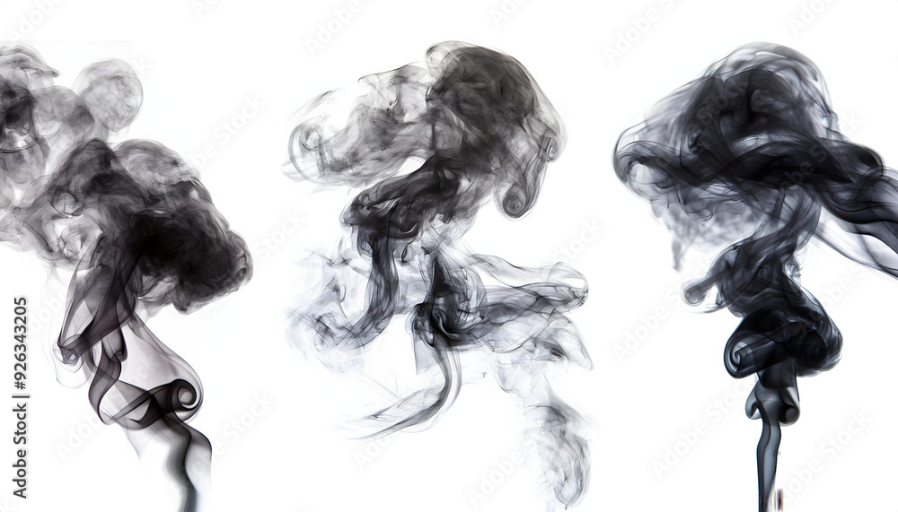 set of black smoke isolated on white set of black smoke isolated on white
