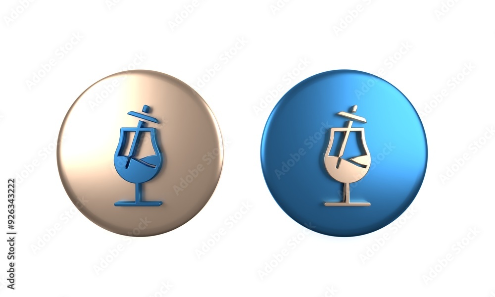 Colorful Cocktail icon isolated on white background. Circle button. 3D render illustration Colorful Cocktail icon isolated on white background. Circle button. 3D render illustration
