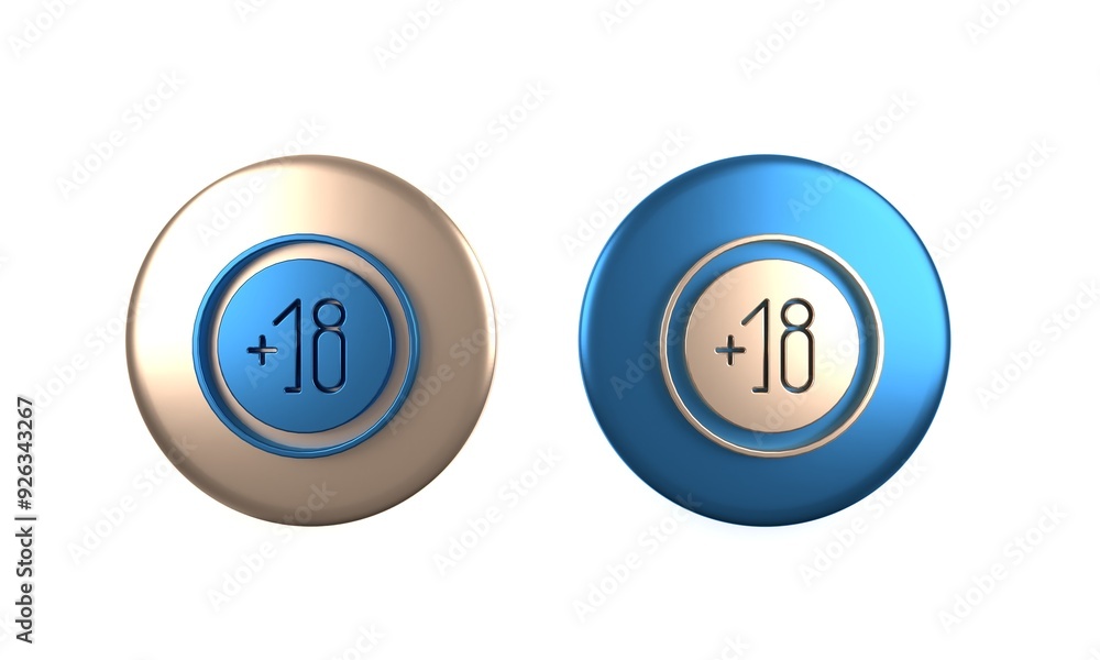 Colorful Alcohol 18 plus icon isolated on white background. Prohibiting alcohol beverages. Circle button. 3D render illustration Colorful Alcohol 18 plus icon isolated on white background. Prohibiting alcohol beverages. Circle button. 3D render illustration