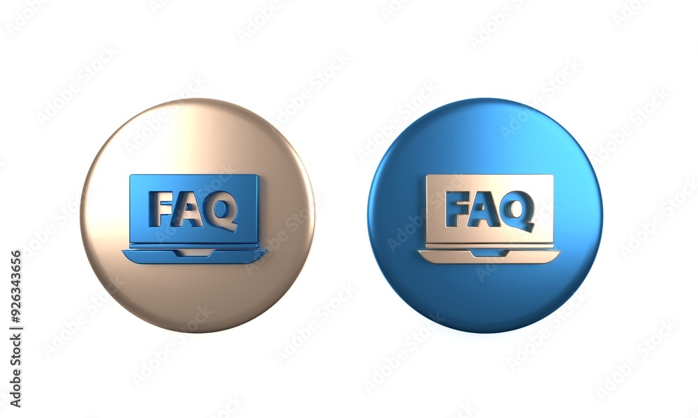 Colorful Laptop and FAQ icon isolated on white background. Adjusting, service, setting, maintenance, repair, fixing. Circle button. 3D render illustration Colorful Laptop and FAQ icon isolated on white background. Adjusting, service, setting, maintenance, repair, fixing. Circle button. 3D render illustration