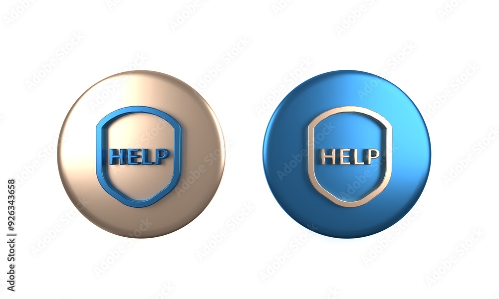 Colorful Shield with text Help icon isolated on white background. Guard sign. Security, safety, protection, privacy concept. Circle button. 3D render illustration Colorful Shield with text Help icon isolated on white background. Guard sign. Security, safety, protection, privacy concept. Circle button. 3D render illustration