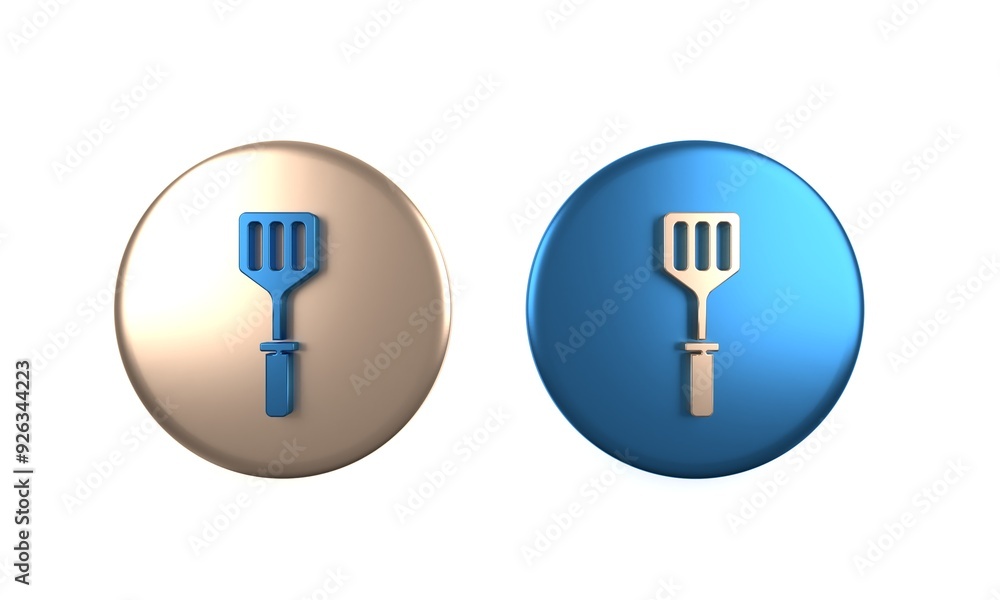 Colorful Spatula icon isolated on white background. Kitchen spatula icon. BBQ spatula sign. Barbecue and grill tool. Circle button. 3D render illustration Colorful Spatula icon isolated on white background. Kitchen spatula icon. BBQ spatula sign. Barbecue and grill tool. Circle button. 3D render illustration