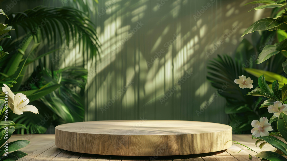 Lush tropical jungle setting featuring a wooden platform surrounded by vibrant green foliage and blooming flowers, evoking a sense of natural tranquility.
Lush tropical jungle setting featuring a wooden platform surrounded by vibrant green foliage and blooming flowers, evoking a sense of natural tranquility.